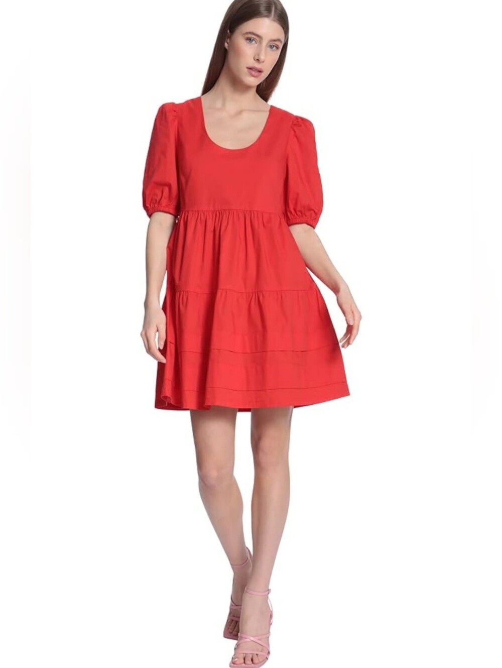 Donna Morgan Women's Scoop Neck Tiered Mini Dress with Criss Cross Back Size 16